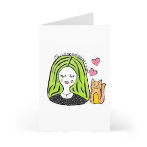 Set di biglietti d'auguri stravaganti, biglietti illustrati carini per gli amici, biglietti disegnati a mano per tutte le occasioni, biglietti per gli amanti dei gatti, biglietti d'ispirazione