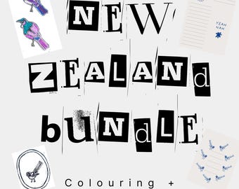 Paquete imprimible A3 de Nueva Zelanda / Páginas para colorear, páginas para cuaderno, arte para la pared / Fantails y Tui / Paquete de descarga digital