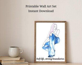 Soft life Strong boundaries - Feminine Quote Printable Wall Art Set | Female Strength | Calm Home Decor | Instant Download