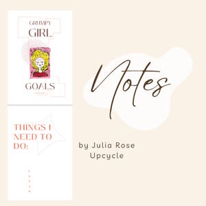 Puede incluir: Conjunto de cuadernos con los textos "Grumpy Girl Goals" y "Things I Need To Do". Los cuadernos presentan ilustraciones y están diseñados por Julia Rose Upcycle. La palabra "Notes" está escrita en cursiva.