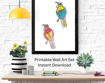 Láminas de Tūī salvajes / Juego de 3 láminas de arte mural de aves de Nueva Zelanda / Descarga imprimible / Ilustraciones coloridas de Tui / Tamaños A3, A4 y Carta de EE. UU. / Arte de Nueva Zelanda