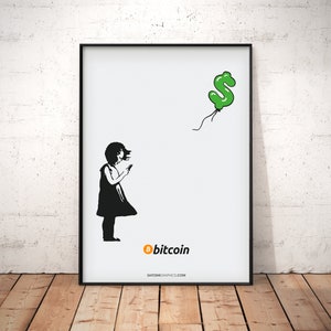 Girl With Bitcoin - Bitcoin Art Print, Bitcoin Poster, Bitcoin Gift, Satoshi Nakamoto, Hodling, Banksy Inspired, Bitcoin Maximalist