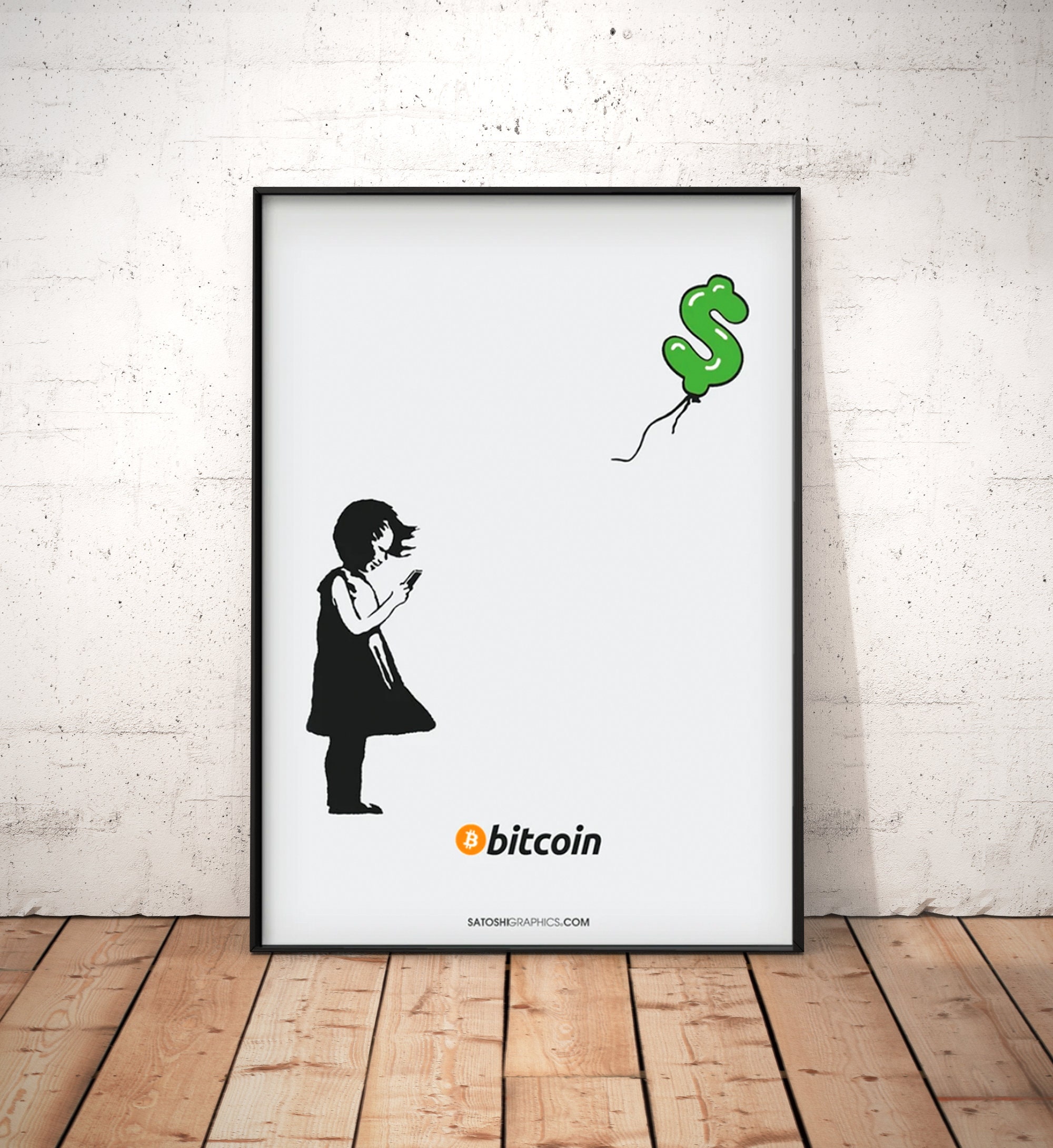 バンクシー風ビットコインアートプリント - ドル風船を持った少女 - Etsy 日本