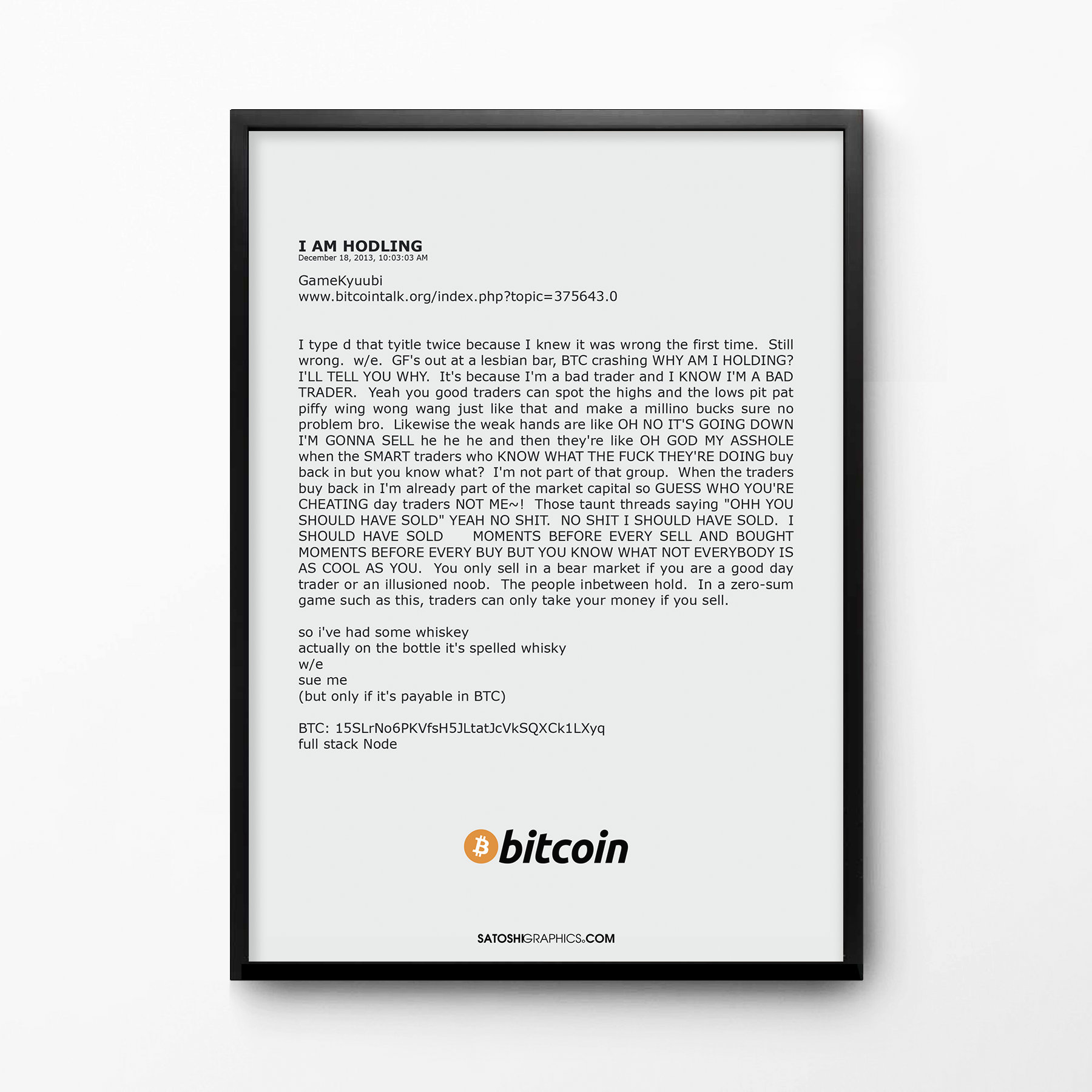HODL Bitcoin Art Print, Satoshi Nakamoto Whitepaper, Crypto Gift - Etsy
