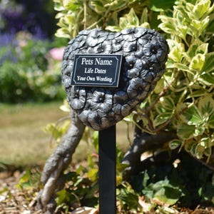 Flowers Pet Grave Marker with memorial plaque for the garden or yard, personalised memorial, personalized grave stone, Pewter & Bronze