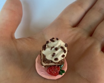 A Brownie Layer Dessert w/ Strawberry on Side - Polymer Clay Dollhouse Display Food