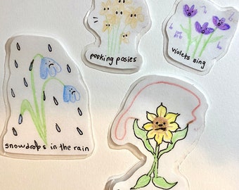 Flowery Daze — Collection of 4 Stickers, Handmade w Love, One-of-a-Kind