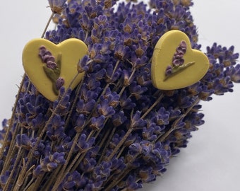Brincos de coração de lavanda francesa