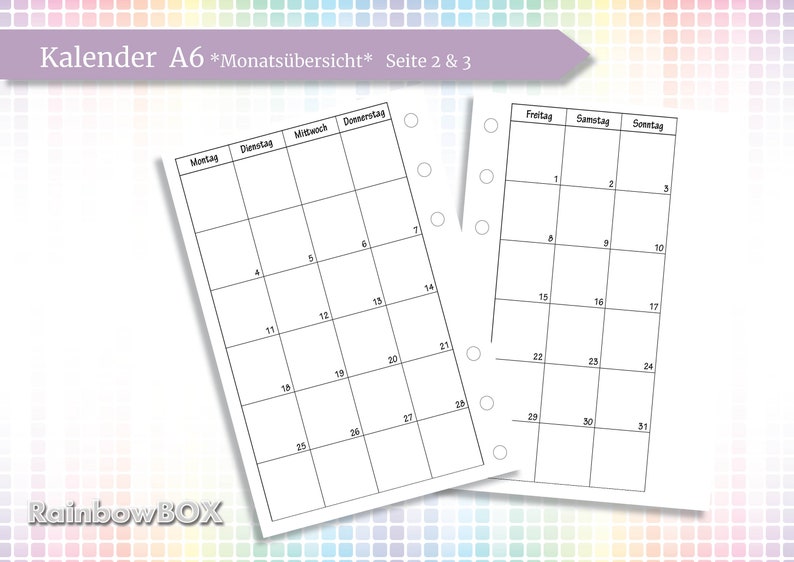 Kalender A6 einzelne Monate Deckblatt / Monatsübersicht /  Etsy