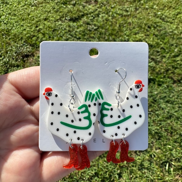 Chicken boot earrings