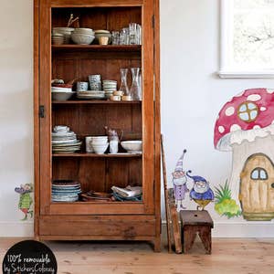 Gnomes wall decal, Mushroom house wall sticker, fairytale removable sticker, fantasy wall decals for kids, peel and stick #1W