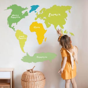Weltkarte Wandaufkleber für Kinderzimmer, grüne Baby Zimmer Dekoration, Karten Wandtattoo für Kinderzimmer, selbstklebende Aufkleber