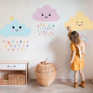 Pegatinas de pared de nubes sonrientes para habitación de bebé, decoración multicolor para habitación infantil, calcomanía de naturaleza para habitación infantil, calcomanía autoadhesiva