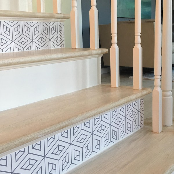 10 step stair riser decal, op art cube stair sticker, removable stair riser sticker, stair riser decor strip, peel & stick stair riser  #2R