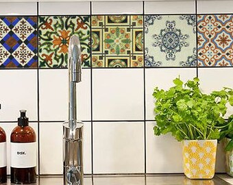 Traditional Spanish Tile Decals, PACK OF 24, Talavera Tile Stickers, Backsplash Decal, Removable, Mosaic, Old Tiles Style #13T