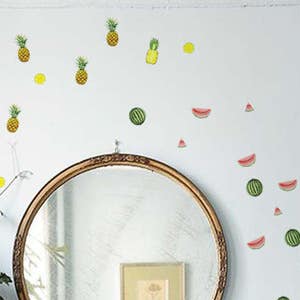 Watercolor fruit wall decal, pineapple wall sticker, watermelon wall decor set, wallpaper effect wall decor, hand made wall decal  #13S