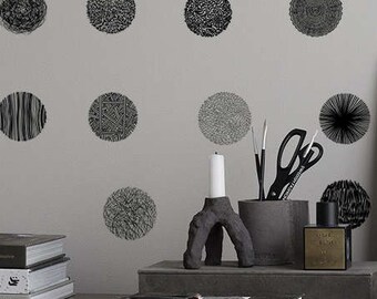Hand made graphic wall decal, hand drawn wall sticker, circles wall decor set, wallpaper effect wall decor, abstract dots wall decal #14S