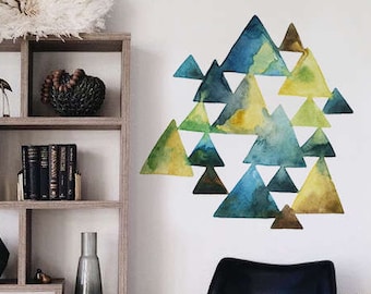 triangles wall decal, removable abstract wall decor, reusable geometric wall sticker, repositionable natural colors sticker, green hues #9W