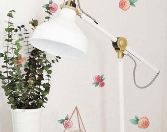 Painted roses decal set, romantic wall sticker compilation, watercolor flowers wall decor, wallpaper effect floral pattern wall decal #22S