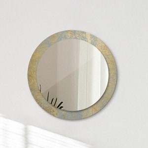 Yellow Round Mirror, Golden Foil Texture Glass Frame Mirror, Large Mirror, Wall Mirror, Designer Mirror, Hallway Mirror