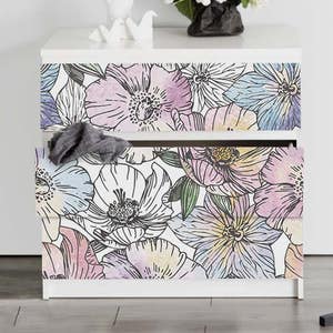 Decals for MALM Dresser, ikea, Poppy flowers Sticker PACK OF 3, Colorful, Removable, Peel&Stick, Adhesive, Watercolor, Ikea Furniture  #8M