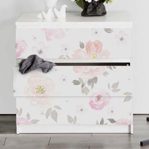Decals for MALM Dresser, ikea, Retro Floral Sticker, PACK OF 3, Watercolor, Commode, Ikea Furniture, Peel & Stick, Colorful, Adhesive #14M