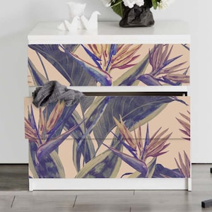 Decals for MALM Dresser, ikea, Retro Leaves Sticker, PACK OF 3, lkea furniture, Peel and stick, Repositionable, Self adhesive, Exotic #10M