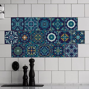 Blue Azulejo Tile Stickers, PACK OF 24, Removable, Ornamental, Moroccan, Tiles Decoration, Tile Decal, Ornamental, Peel and Stick #2T