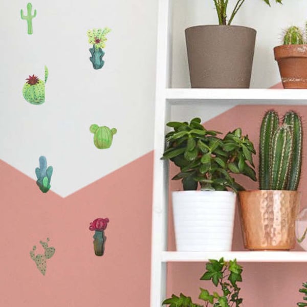 Cacti wall decal, pattern wall sticker, watercolor succulents wall decor, plant wall decor compilation, hand made wall sticker set #3S
