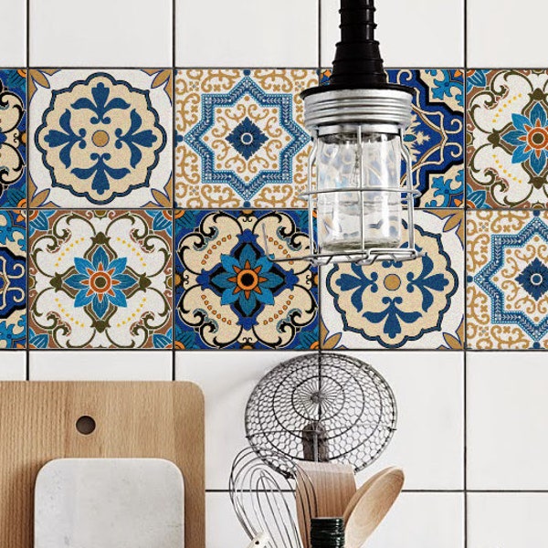Adesivi per piastrelle damascate orientali, CONFEZIONE DA 24, etnici, rimovibili, adesivi per paraschizzi, adesivi per piastrelle tradizionali, marocchini, stacca e attacca #8T