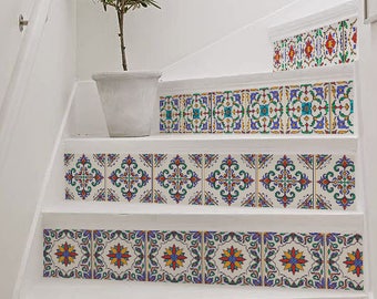 Calcomanía de elevador de escalera de 10 escalones, pegatina de escalera de azulejos decorativos de colores brillantes, tira de decoración de elevador de escalera extraíble, elevador de escalera de pelar y pegar #26R