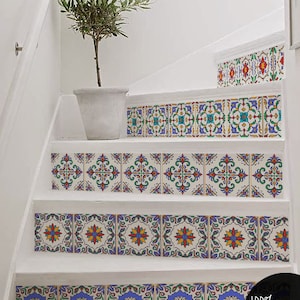 Adesivo de decalque de 10 degraus para degraus de escada, adesivo de azulejos decorativos coloridos brilhantes para degraus de escada, faixa decorativa removível para degraus de escada, descasque e cole degraus de escada #26R