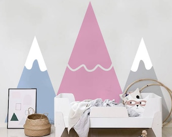 Pastel Mountains wall decal, Removable, Self adhesive wall decor for kids room, Repositionable, Peel and Stick, Wall sticker #65