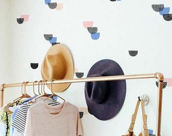 Geometric pattern wall decal, hand drawn wall sticker set, semicircle wall decor, wallpaper effect wall sticker set, abstract wall decor #8S