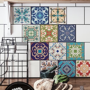 Portuguese Azulejos Tile Stickers, PACK OF 24, Lisbon, Tile Decals, Removable, Decorative, Ethnic, Backsplash Decals, Peel and Stick #3T