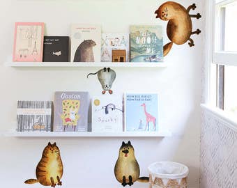 calcomanía de pared extraíble de gato y ratón, decoración de pared reutilizable de animales de la casa, pegatina de pared reposicionable para niños, decoración de pared de pelado y palo de mascotas #7W