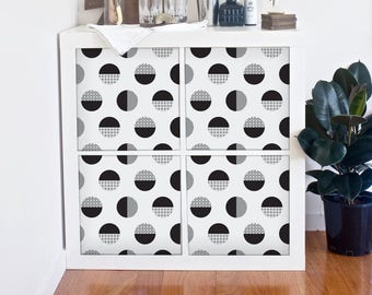 Decals for IKEA Kallax / Expedit decal, DIY Geometric Black And White Dotted stickers, Circles, Reusable, Repositionable, Removable #19KA
