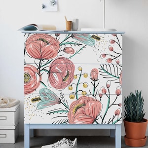 Decals for MALM Dresser, ikea, Retro Garden Sticker, PACK OF 3, Flowers, Floral, Covering, Repositionable, Ikea Furniture, Peel&Stick #7M