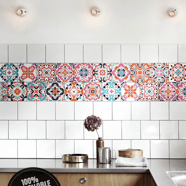 Adesivi per piastrelle messicane, CONFEZIONE DA 24, Colorati, Adesivi per paraschizzi, Ornamentali, Messico, Adesivi per piastrelle, Rimovibili, Decorativi, Tradicional #48T