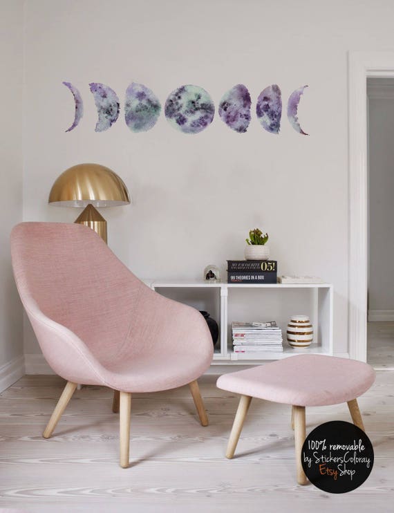 watercolor moon wall decal moon phases wall decor galaxy | etsy