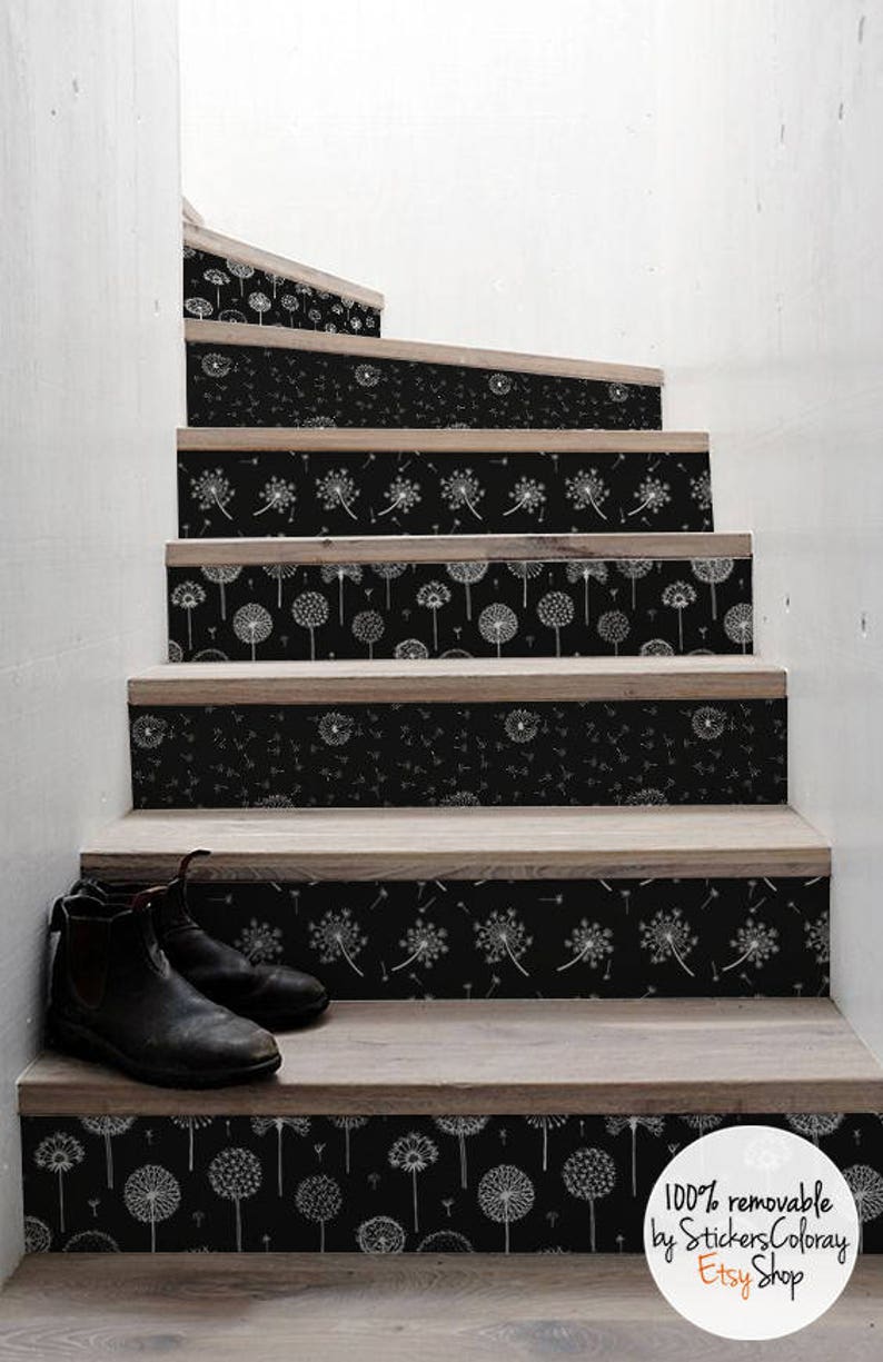 10 Step Stair Riser Decal B&W Dandelion Stair Sticker Etsy