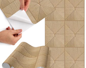 Braided Geometry Peel And Stick Sticker, Beige And Brown Self-Adhesive Furniture Veneer, Boho Decal, Pattern Foil