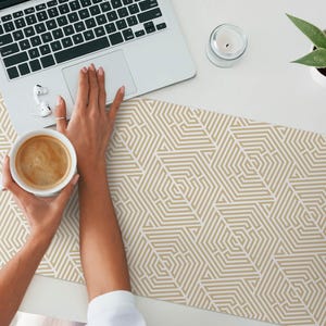 Geometric maze Desk Pad, Beige Desk Cover, Table Protector Pad, Backgrounds And Patterns Desk Mat, Desk Decoration