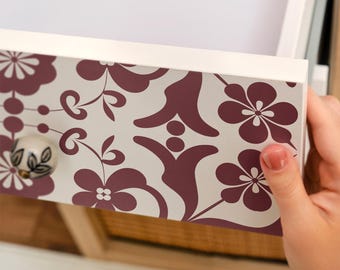 Floral Pattern Peel And Stick Wrap, Claret And White Self-Adhesive Furniture Sticker, Classic Veneer, Pattern Decal