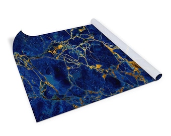 Blue Marble Veneer Sheets, Self Adhesive Foil, Size 39.8x19.7 inch / 100x50 cm, Table Sticker, Waterproof Sticker