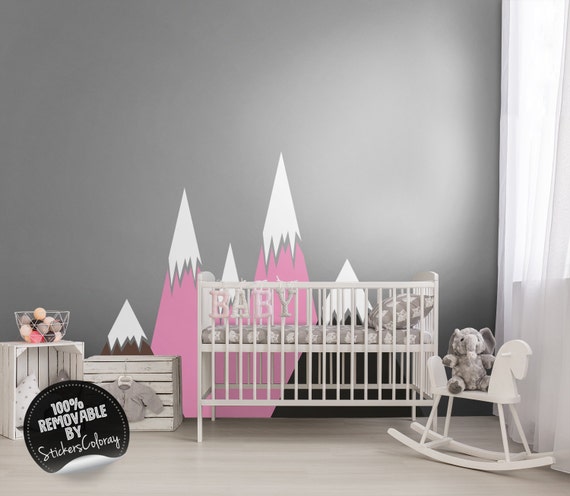 Patterned mountains wall decor Peel and Stick #61 Removable Floral mountains wall decal Landscape wall sticker