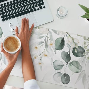 Skrivbordsöverdrag med blommönster, grönt skrivbordsunderlägg, bordsskydd, skrivbordsunderlägg med blommor och växter, kontorsdekoration