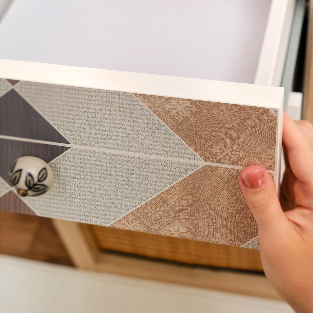 Geometric Pattern Peel and Stick Wrap, Brown and Beige Self-adhesive ...