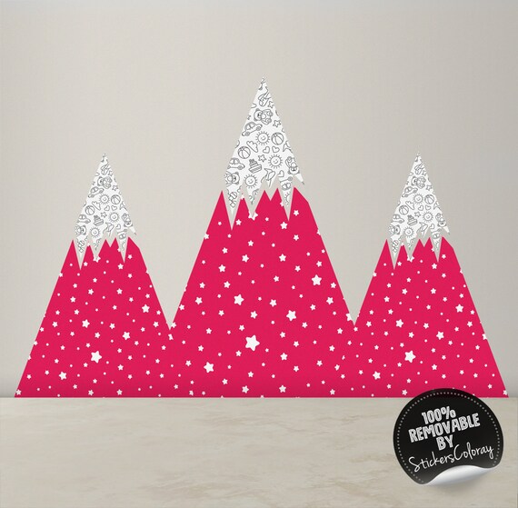 Patterned mountains wall decor Peel and Stick #61 Removable Floral mountains wall decal Landscape wall sticker