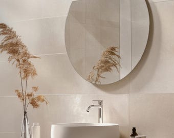 Cut Round Mirror, Elegant Frameless Mirror, Large Mirror, Decorative Bathroom Mirror Classic Mirror, Aesthetic Bedroom Mirror